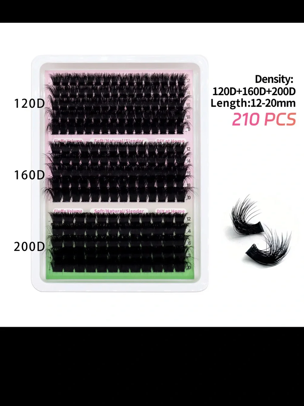 3D Fluffy Cluster Lash Set with Pink Adhesive & Applicator - Black